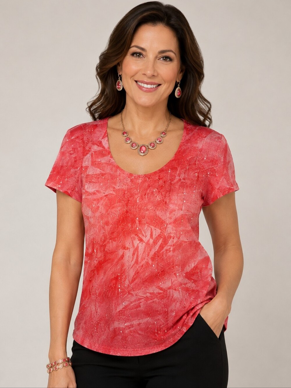 Agenda Tie-dye Short Sleeve Sequin Top